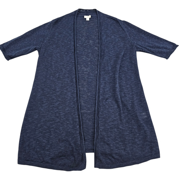 J Jill Cardigan Womens Size Small Blue Open Front Linen Blend Lightweight - Picture 3 of 14